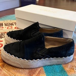 CHLOE suede black leather sli-on sneaker